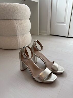 Naturalizer Joy Silver Metallic Block Heel Sandals